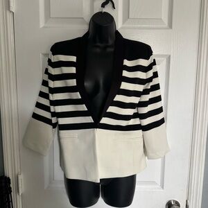 Amanda & Chelsea Black and White Striped Blazer - size 8 petite